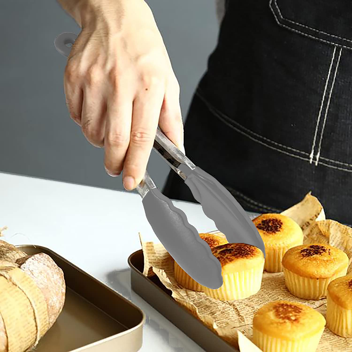 Hinmay Small Serving Tongs With Silicone Tips 7 Inch Mini Stainless Steel Food Tongs, Set Of 3 (Gray)